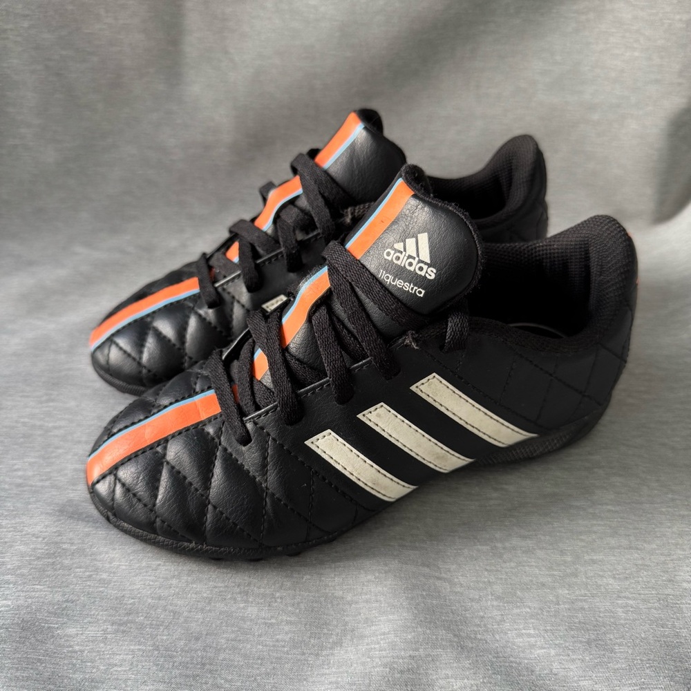 Adidas 11 Questra Kids Soccer Turf Sneakers with Orange and White Stripes